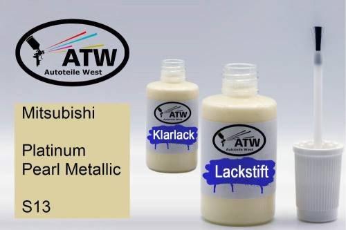 Mitsubishi, Platinum Pearl Metallic, S13: 20ml Lackstift + 20ml Klarlack - Set, von ATW Autoteile West.